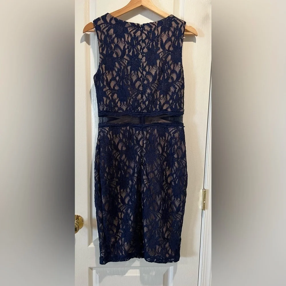 Dj-jaz dress, blue and beige, to the knee length, sleeveless , Size 8 - Picture 2 of 4